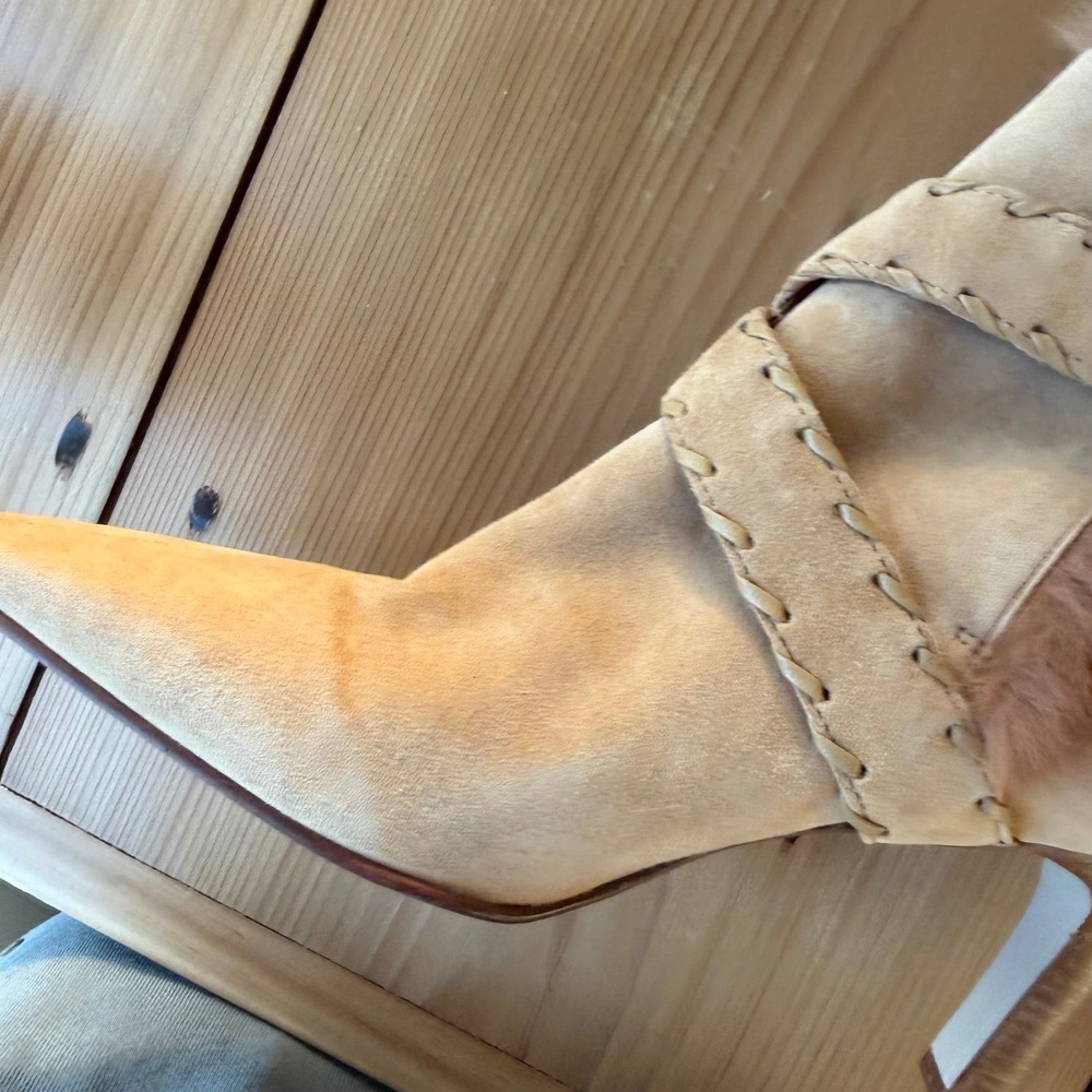 Vintage Y2K Antonio Melani Beige Suede and Fur Heeled Booties - Picture 6 of 9